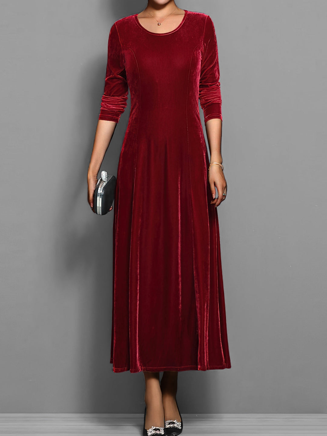 Yvonne | Velvet Scoop-Neck A-Line Dress