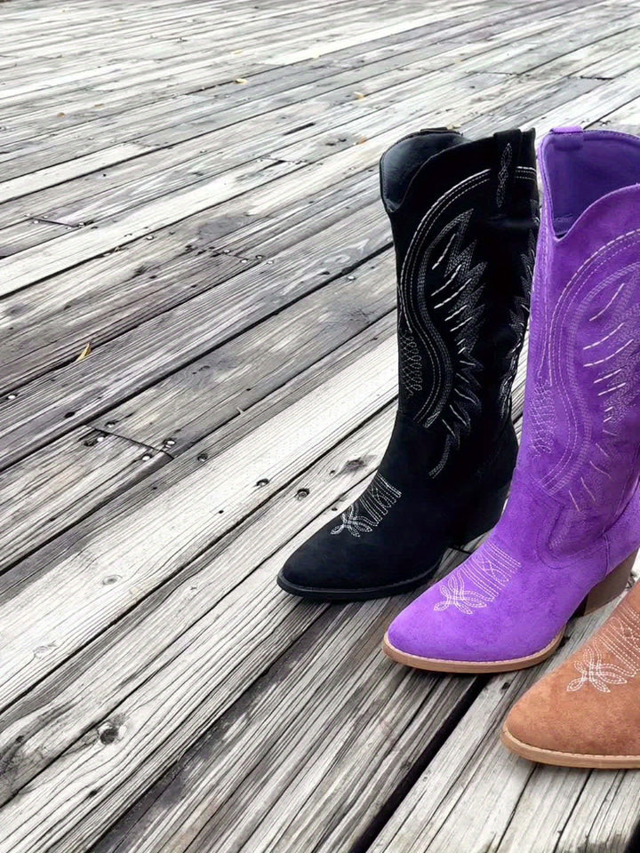 Blair | Embroidered Mid-Calf Cowboy Boots with Block Heel