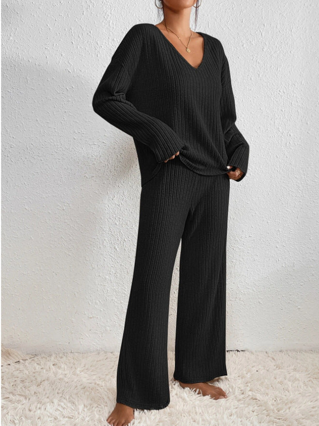 Frida | Ribbed Knit V-Neck Sweater and Pants Set