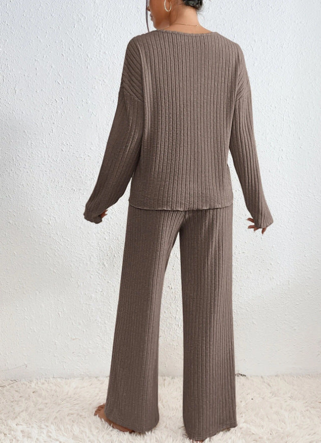 Frida | Ribbed Knit V-Neck Sweater and Pants Set