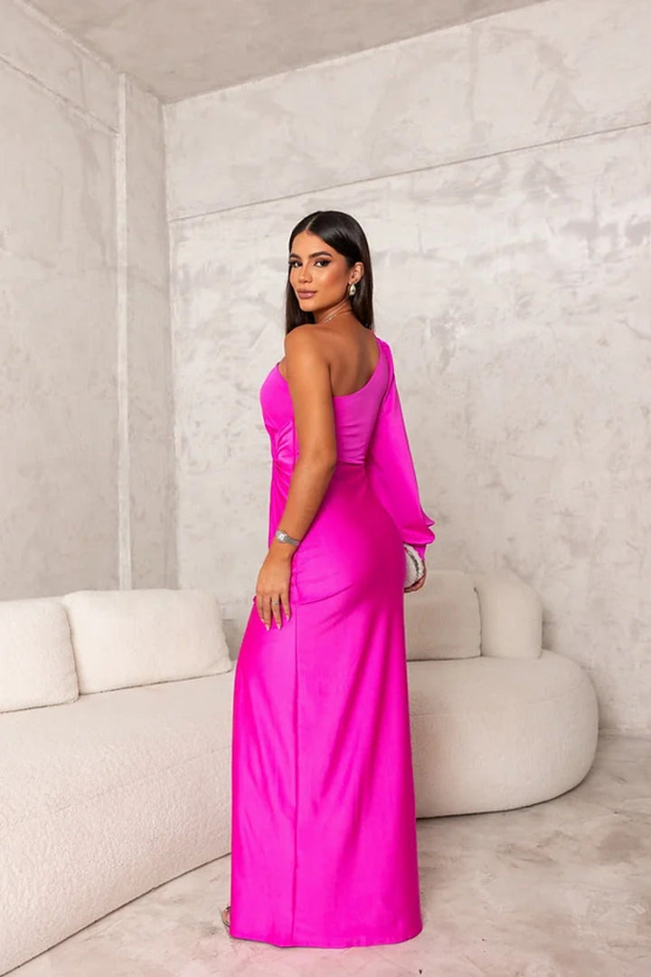 Tamara | One-Shoulder Maxi Evening Dress with Sheer Sleeve