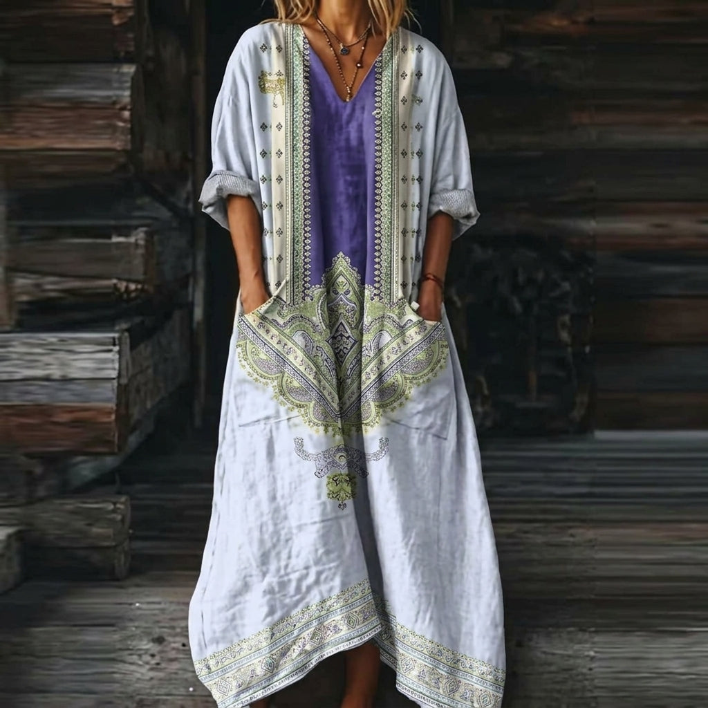 Juliana | Bohemian Paisley Kaftan Maxi Dress with Pockets