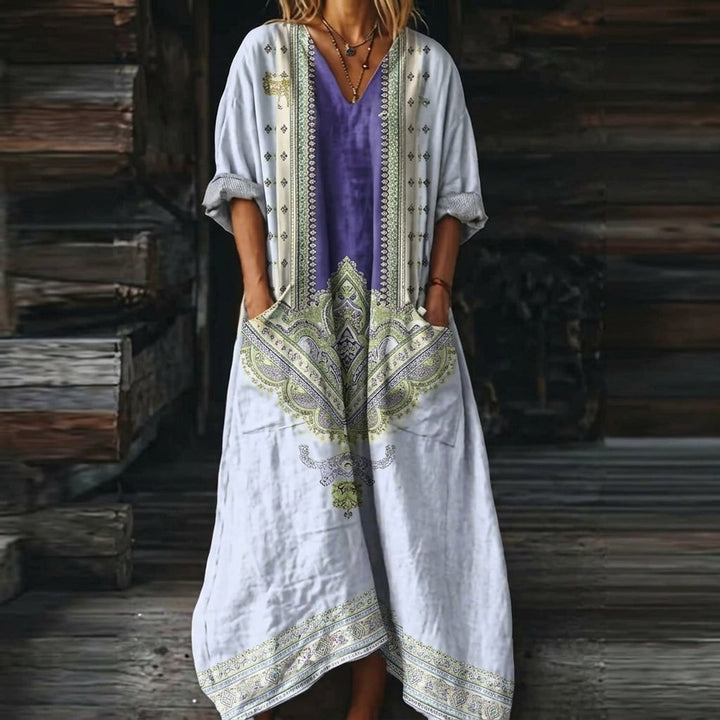 Juliana | Bohemian Paisley Kaftan Maxi Dress with Pockets