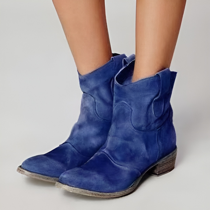 Frankie | Pull-On Western Ankle Boots with Low Block Heel