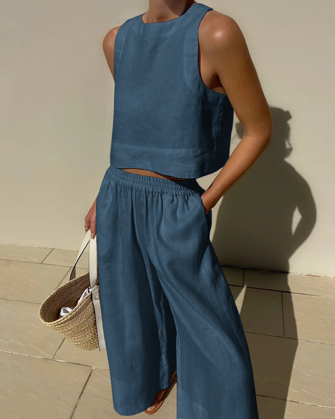 Tina | Sleeveless Crop Top and Wide-Leg Pants Set