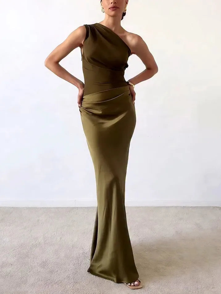 Pearl | One-Shoulder Pleated Maxi Formal Dress
