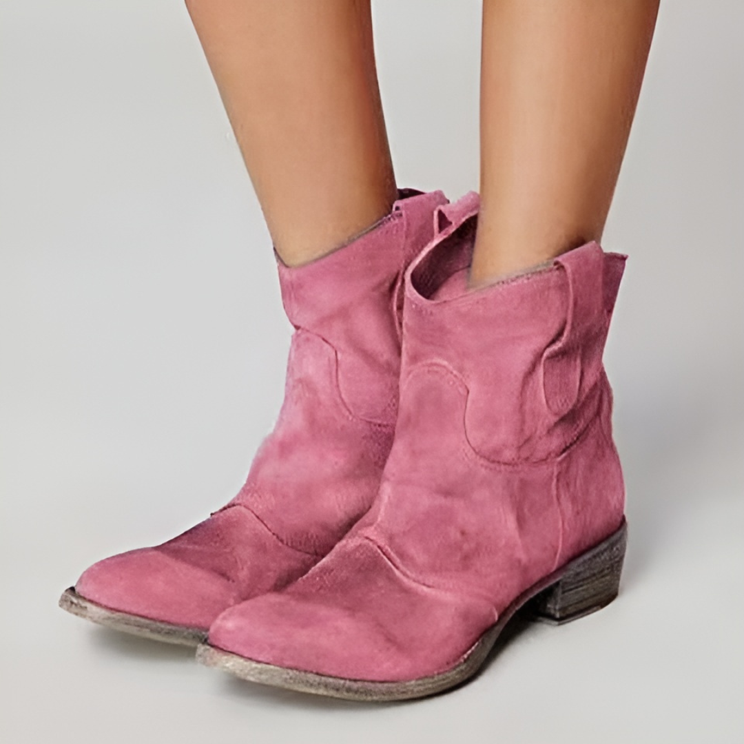 Frankie | Pull-On Western Ankle Boots with Low Block Heel