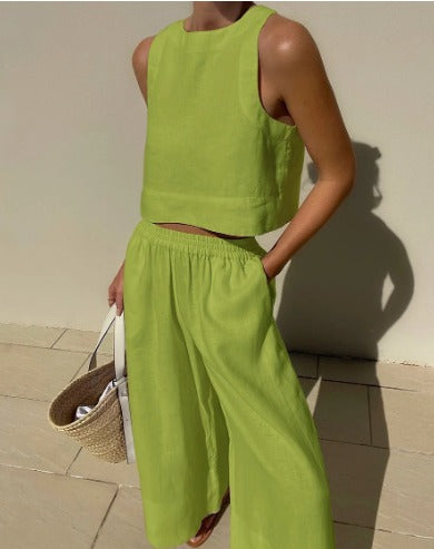 Tina | Sleeveless Crop Top and Wide-Leg Pants Set