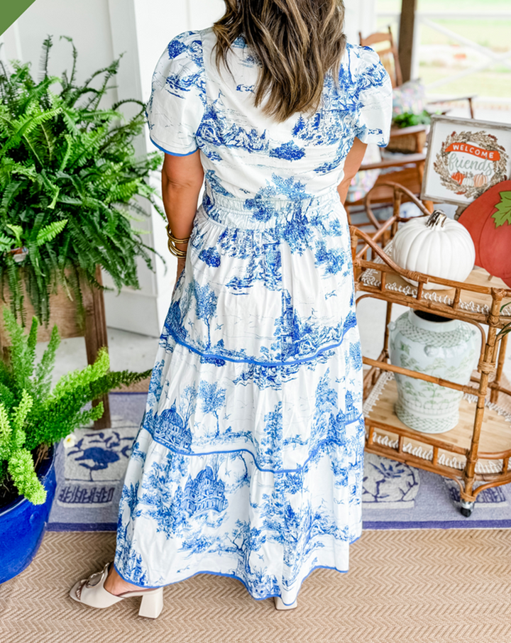 Keely | Printed Smocked-Waist Tiered Maxi Dress with V-Neck