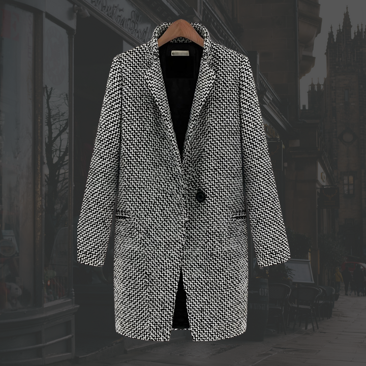 Kitty | Single-Button Long Winter Coat with Deep V-Neck