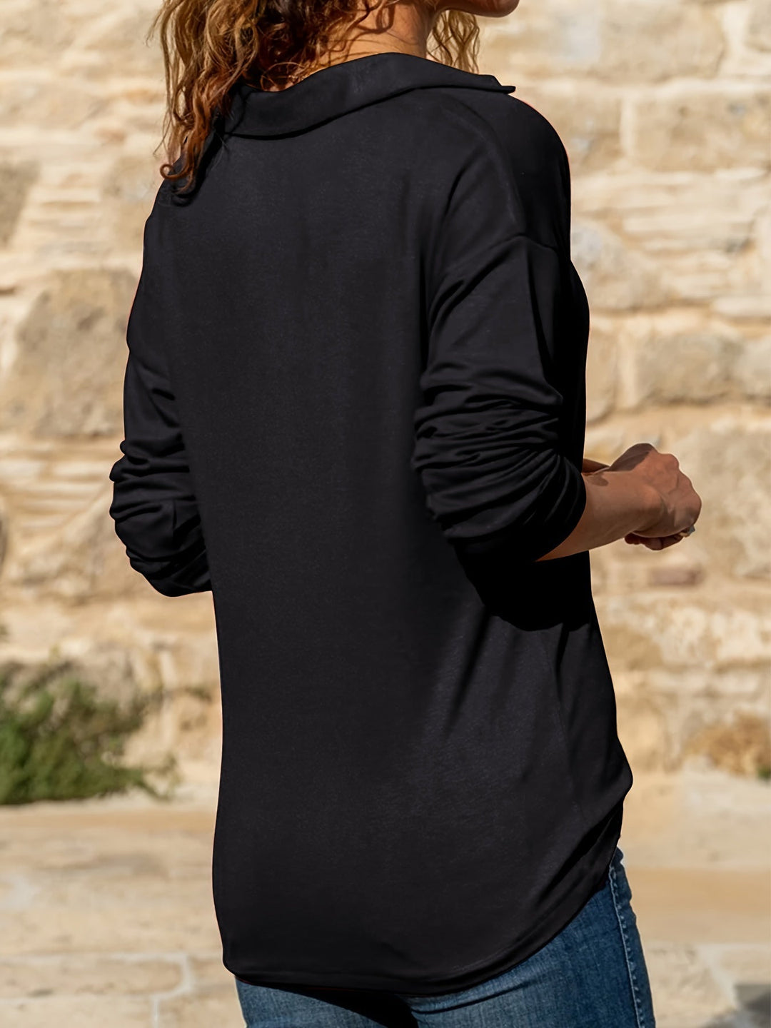 Kiki | Half-Zip Collared Long-Sleeve Pullover Top