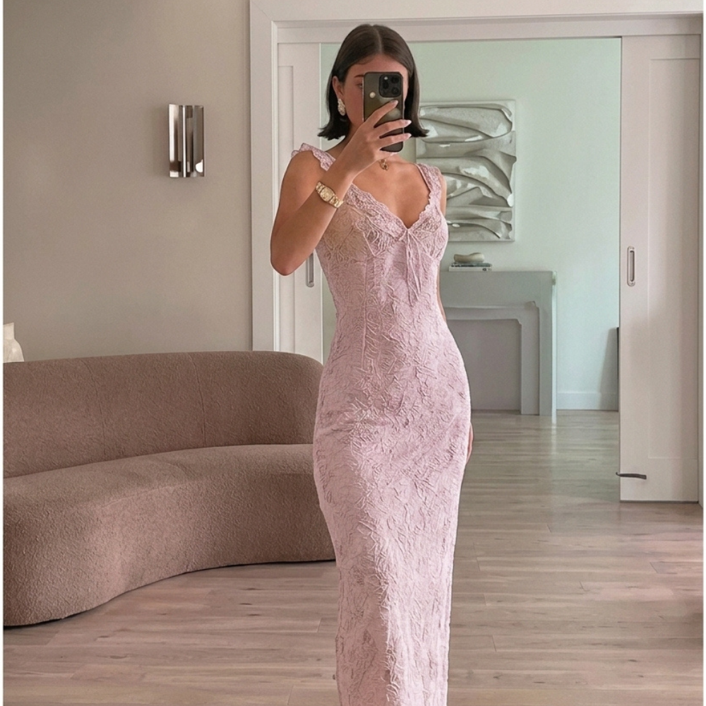 Estella | Floral Ruffle-Strap Fitted Maxi Wedding Guest Dress