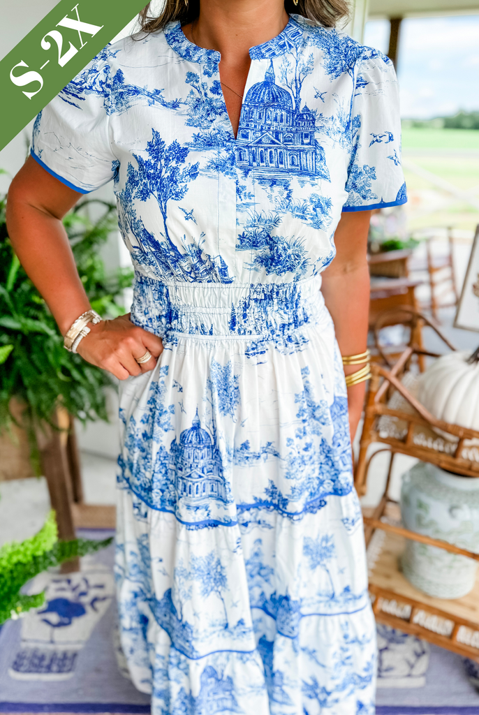 Keely | Printed Smocked-Waist Tiered Maxi Dress with V-Neck