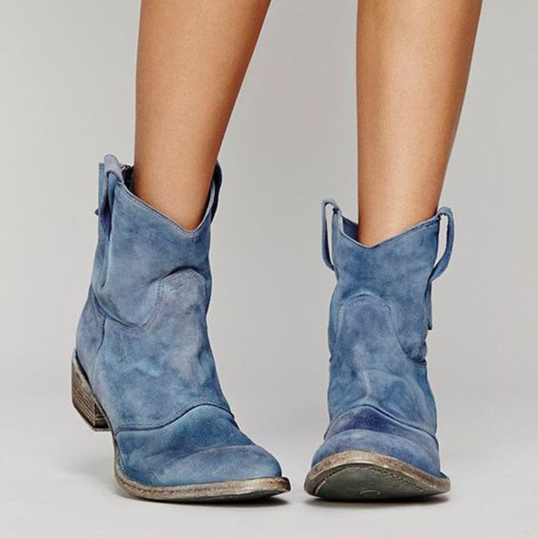 Frankie | Pull-On Western Ankle Boots with Low Block Heel