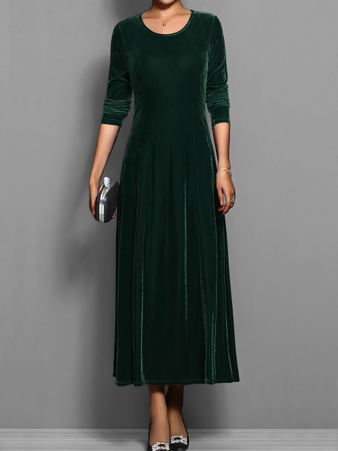 Yvonne | Velvet Scoop-Neck A-Line Dress