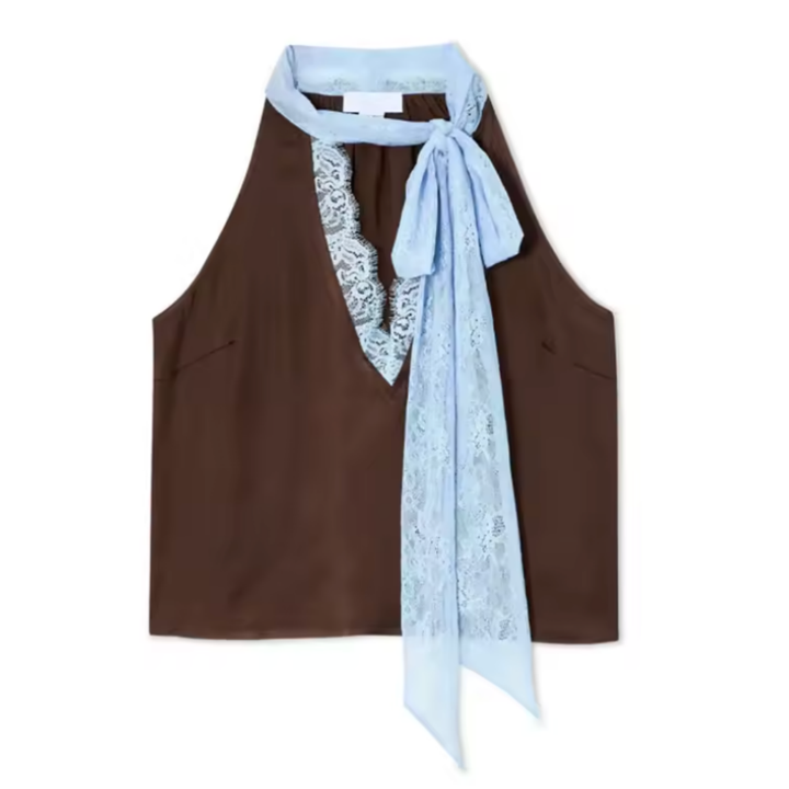 Lena | Brown Lace Panel Top and Skirt Set