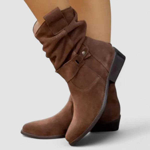 Cora | Faux-Suede Mid-Calf Slouch Boots with Ankle Strap