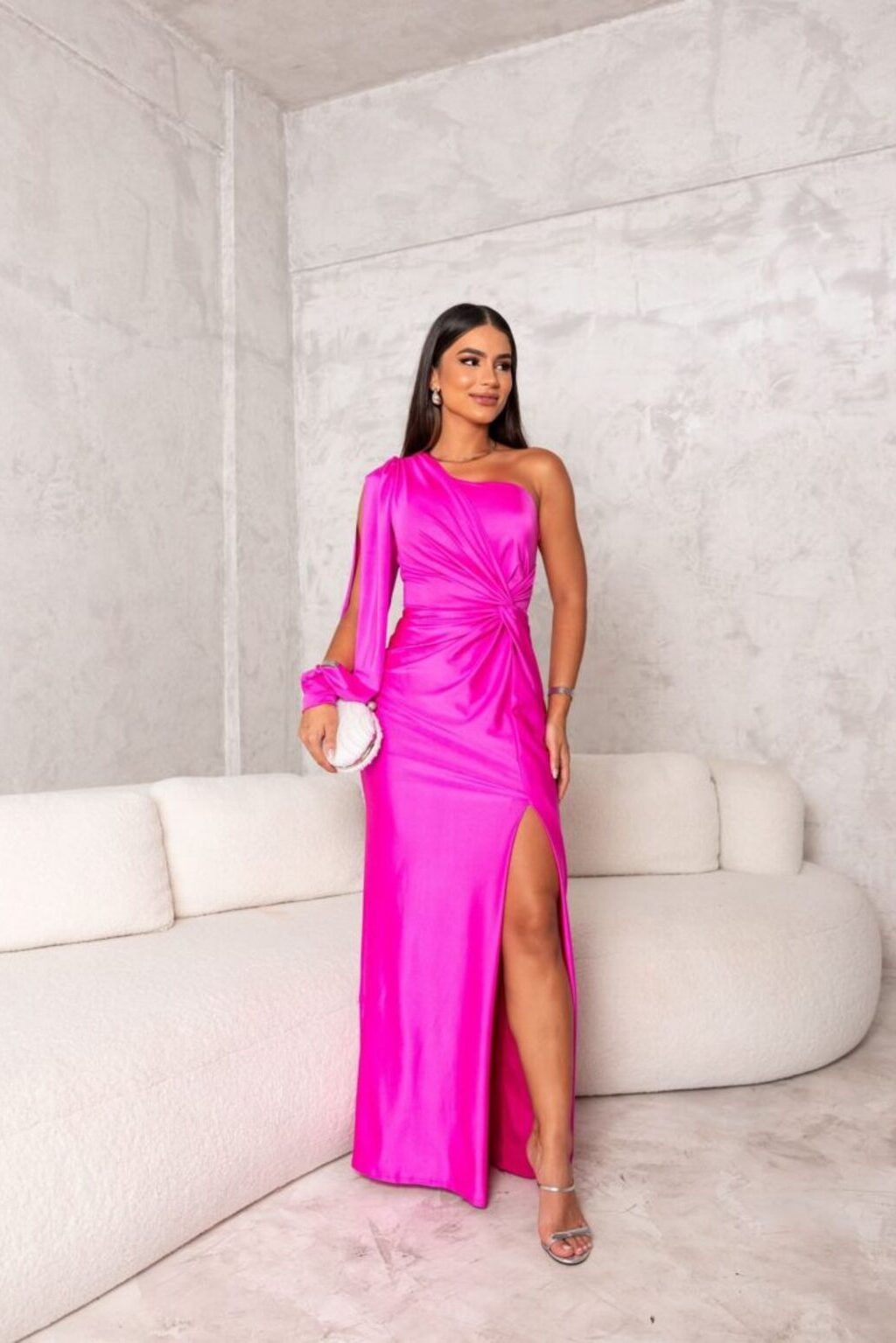 Tamara | One-Shoulder Maxi Evening Dress with Sheer Sleeve