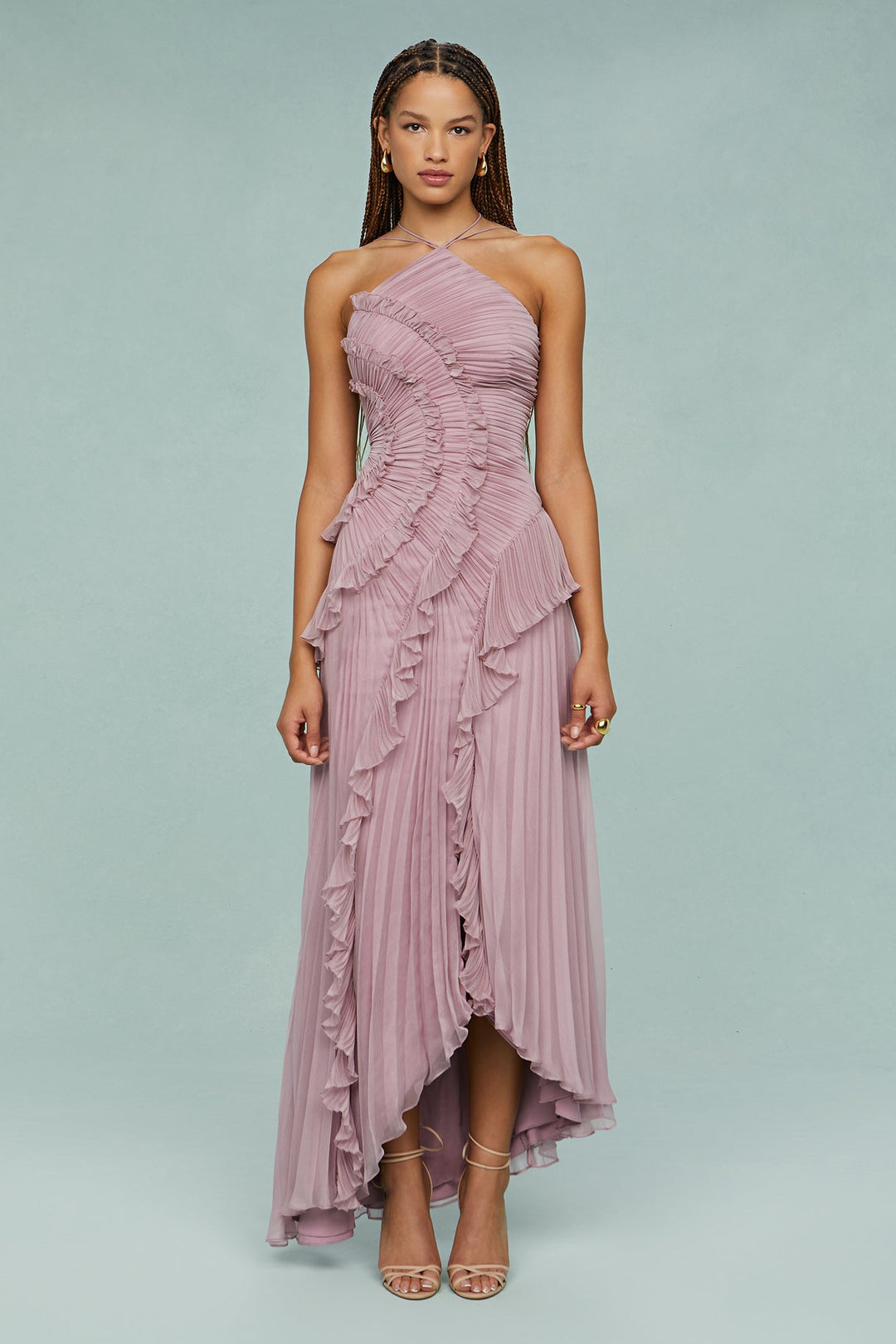 Lorna | Halter-Neck Draped Pleat Wedding Guest Dress