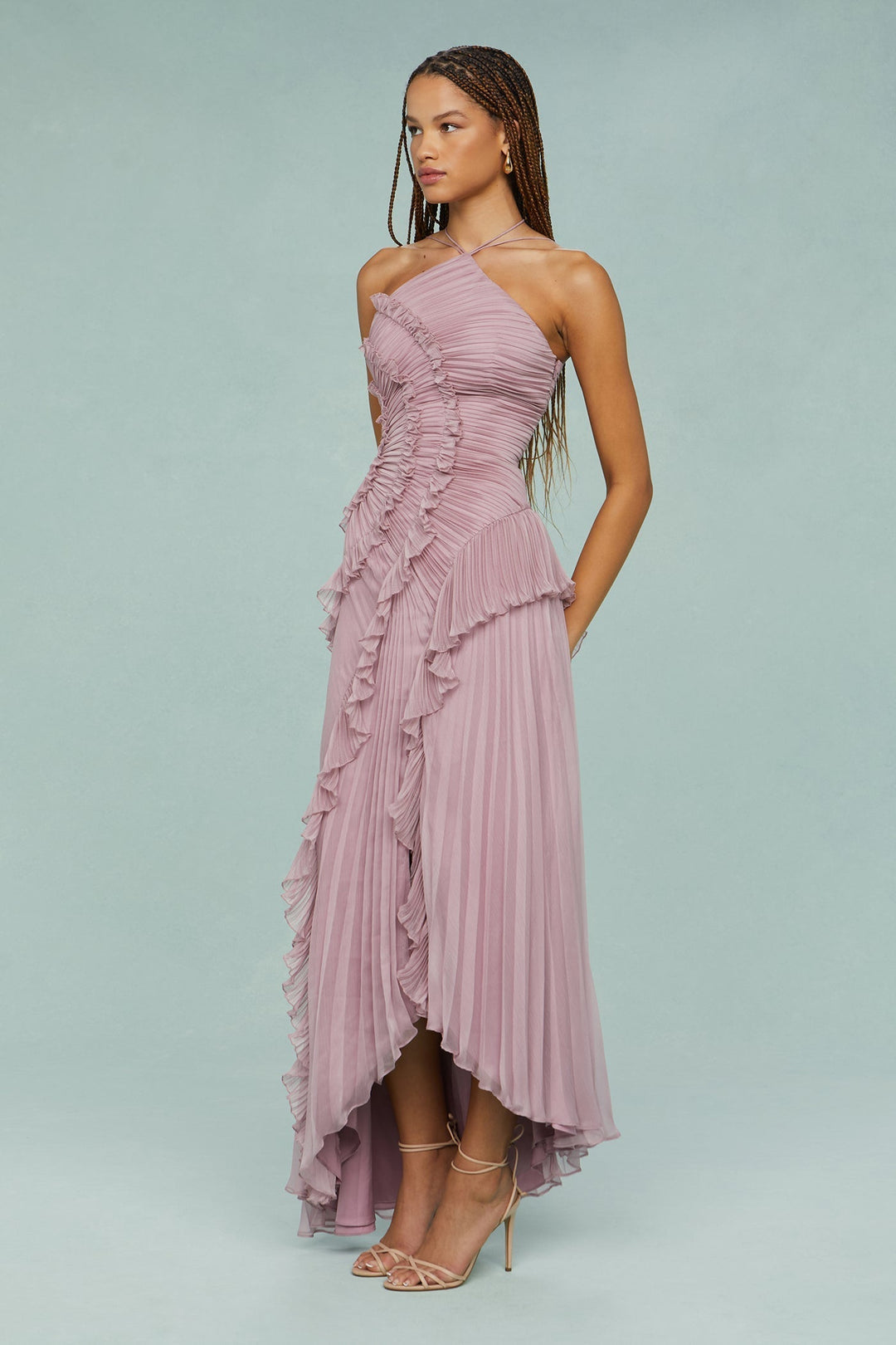 Lorna | Halter-Neck Draped Pleat Wedding Guest Dress