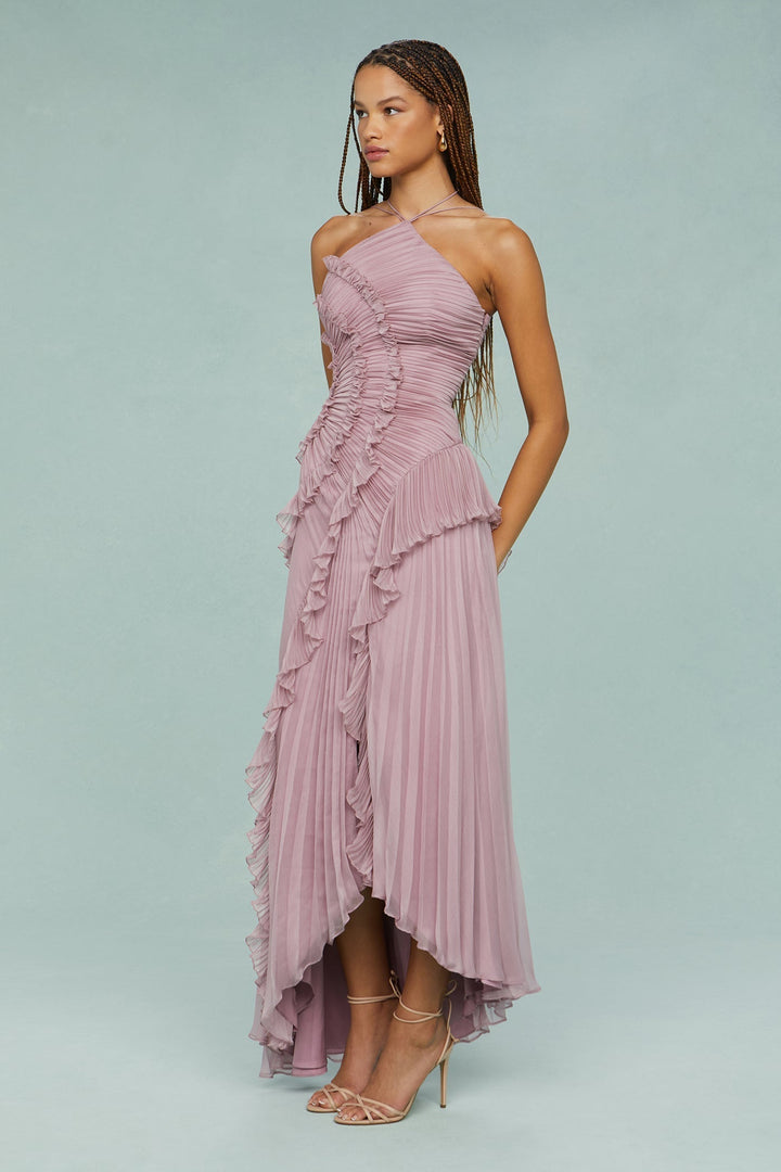 Lorna | Halter-Neck Draped Pleat Wedding Guest Dress
