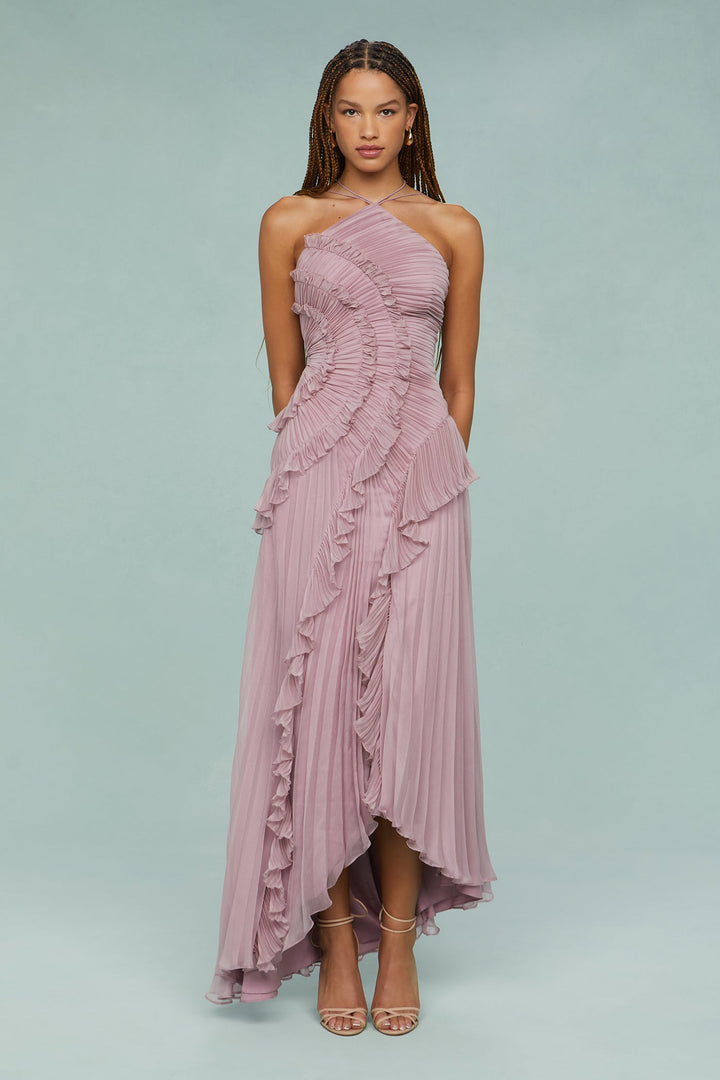 Lorna | Halter-Neck Draped Pleat Wedding Guest Dress