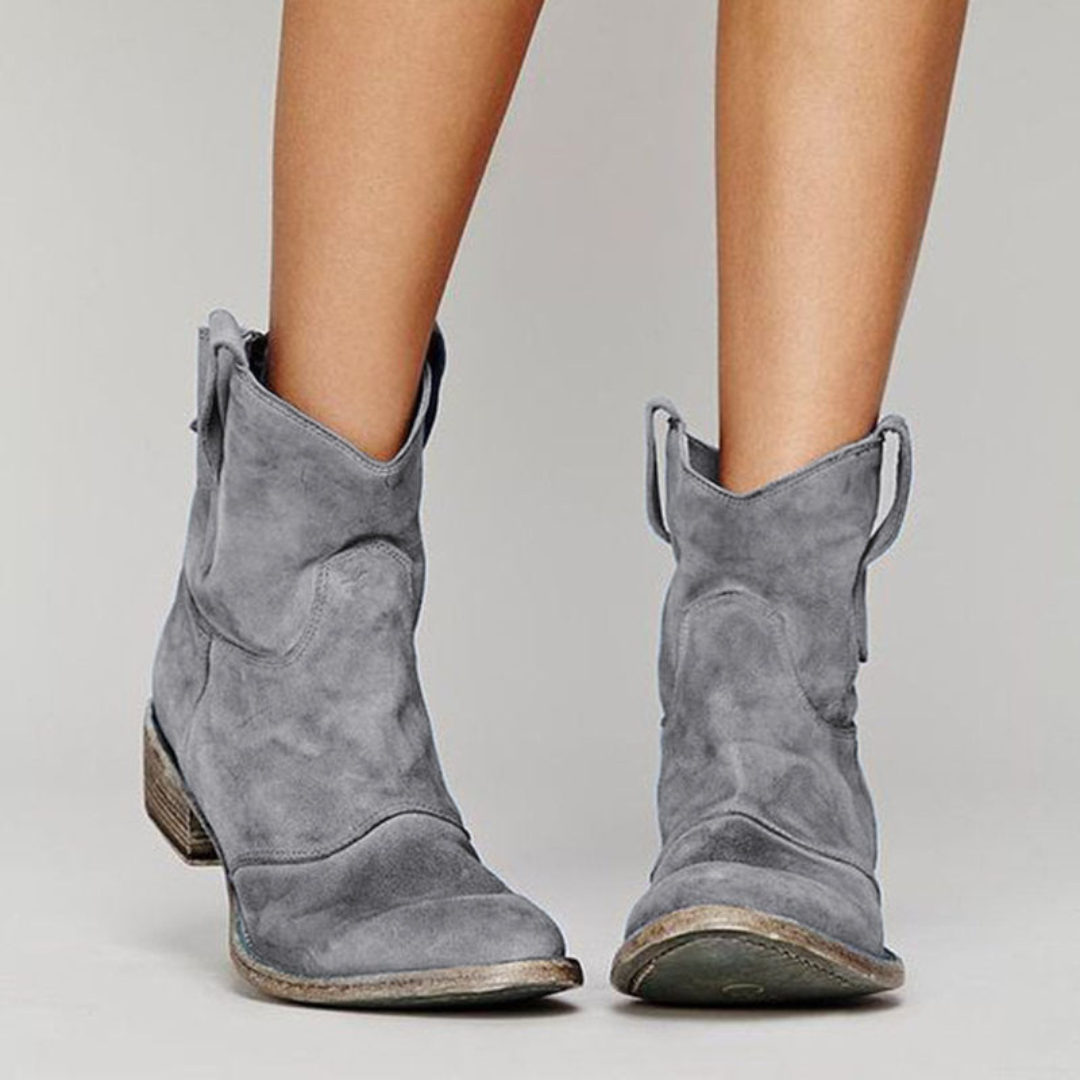 Frankie | Pull-On Western Ankle Boots with Low Block Heel