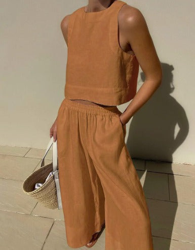 Tina | Sleeveless Crop Top and Wide-Leg Pants Set