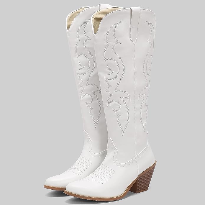 Maren | Embroidered Knee-High Western Cowboy Leather Boots