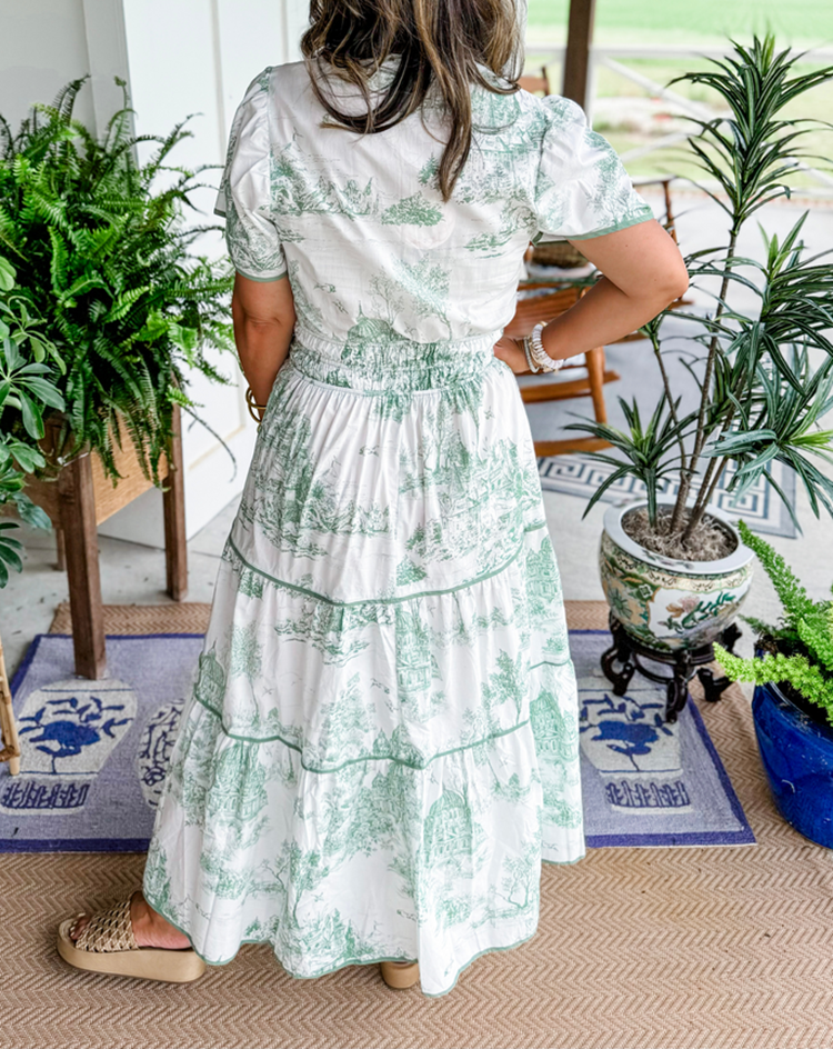 Keely | Printed Smocked-Waist Tiered Maxi Dress with V-Neck