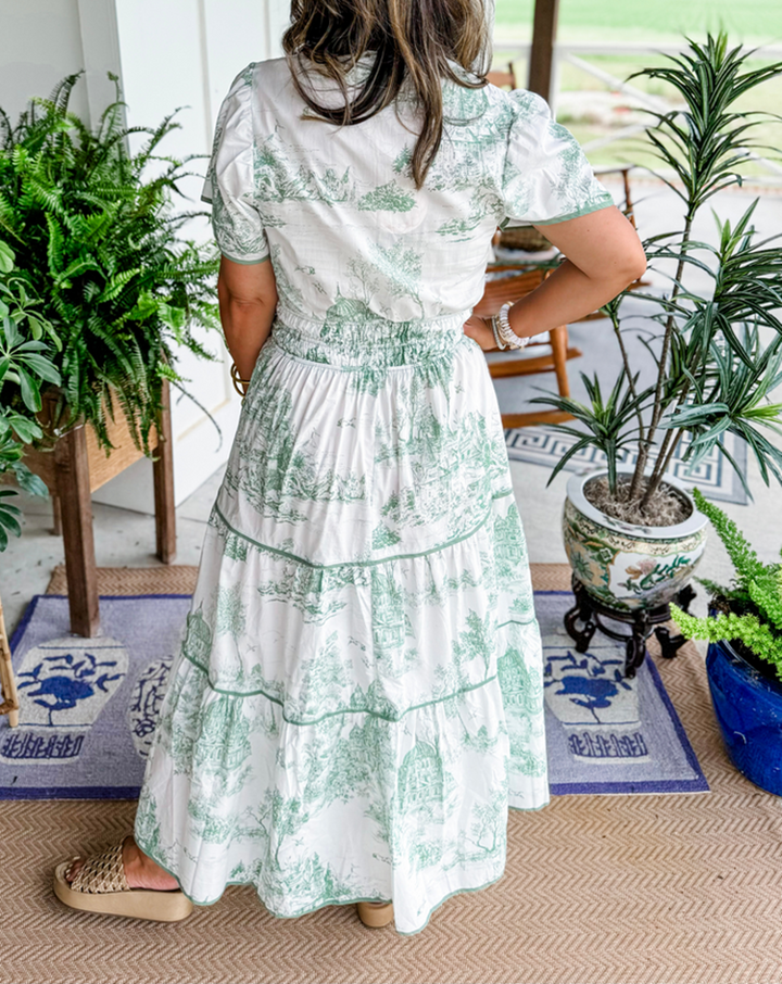 Keely | Printed Smocked-Waist Tiered Maxi Dress with V-Neck