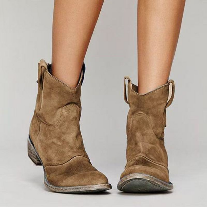 Frankie | Pull-On Western Ankle Boots with Low Block Heel