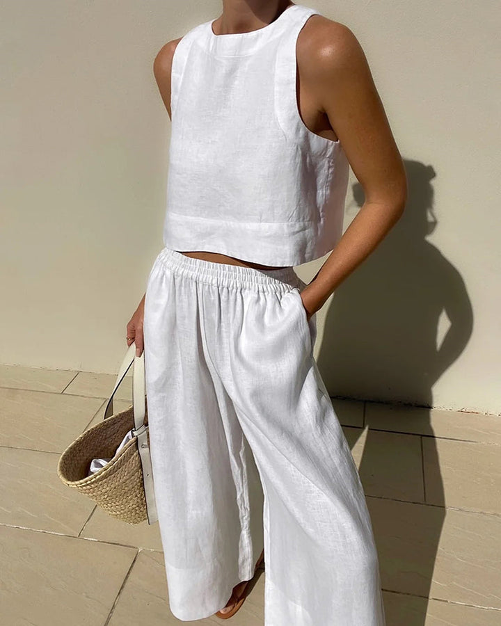 Tina | Sleeveless Crop Top and Wide-Leg Pants Set