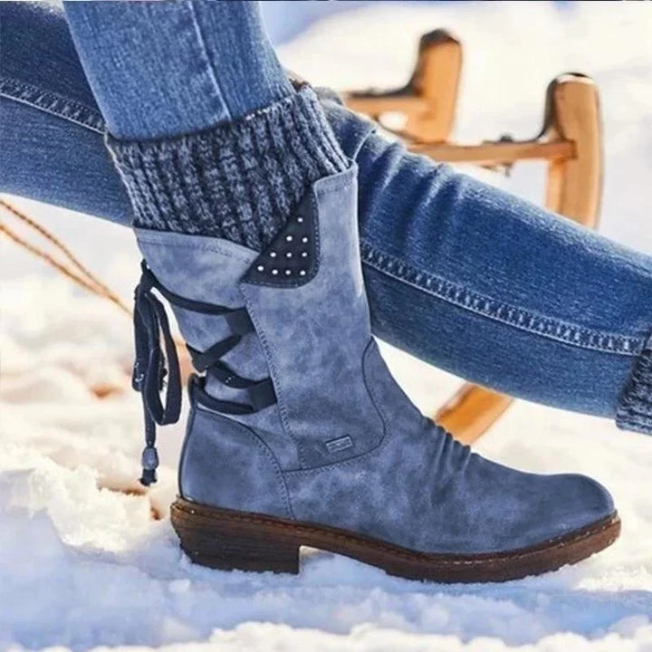 Adley | Knit Cuff Mid-Calf Winter Boots with Lace-Back Detail