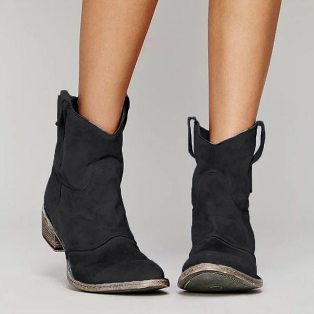 Frankie | Pull-On Western Ankle Boots with Low Block Heel