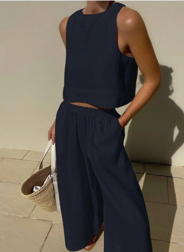 Tina | Sleeveless Crop Top and Wide-Leg Pants Set