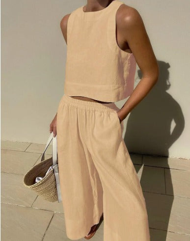 Tina | Sleeveless Crop Top and Wide-Leg Pants Set