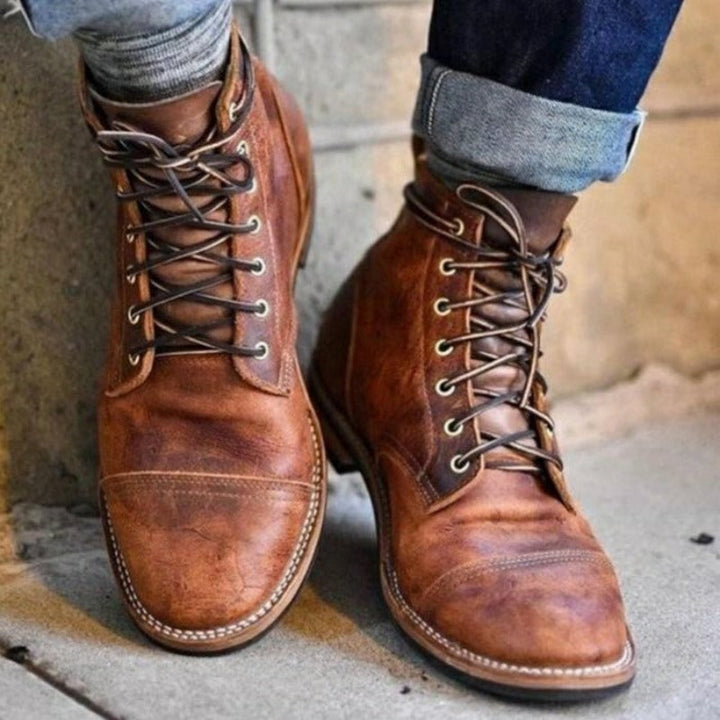 Edmund | Brown Cap-Toe Lace-Up Ankle Boots