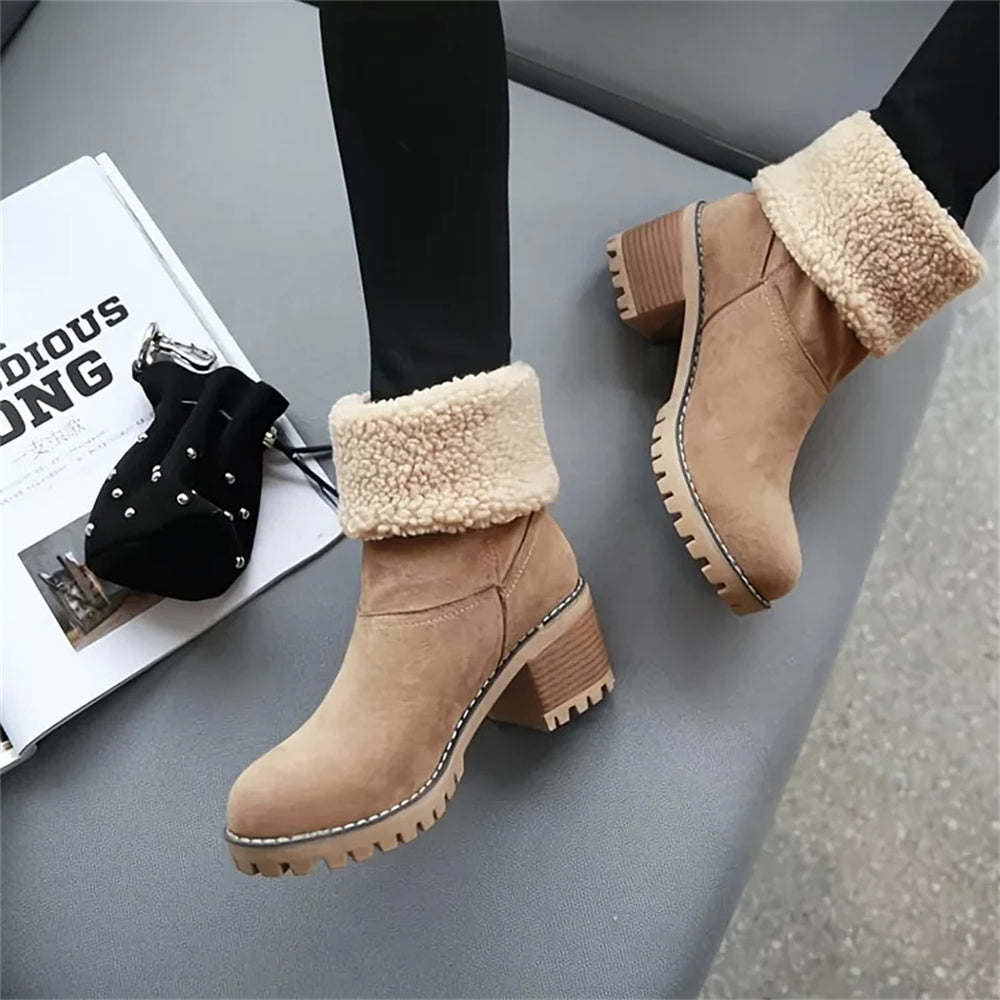 Camden | Faux-Suede Sherpa Cuff Block-Heel Ankle Boots