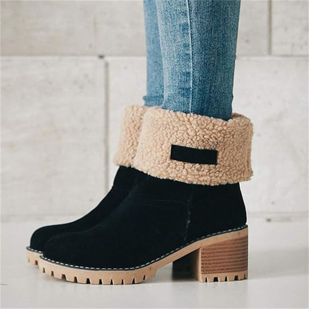 Camden | Faux-Suede Sherpa Cuff Block-Heel Ankle Boots