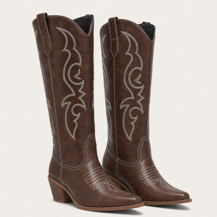 Maren | Embroidered Knee-High Western Cowboy Leather Boots