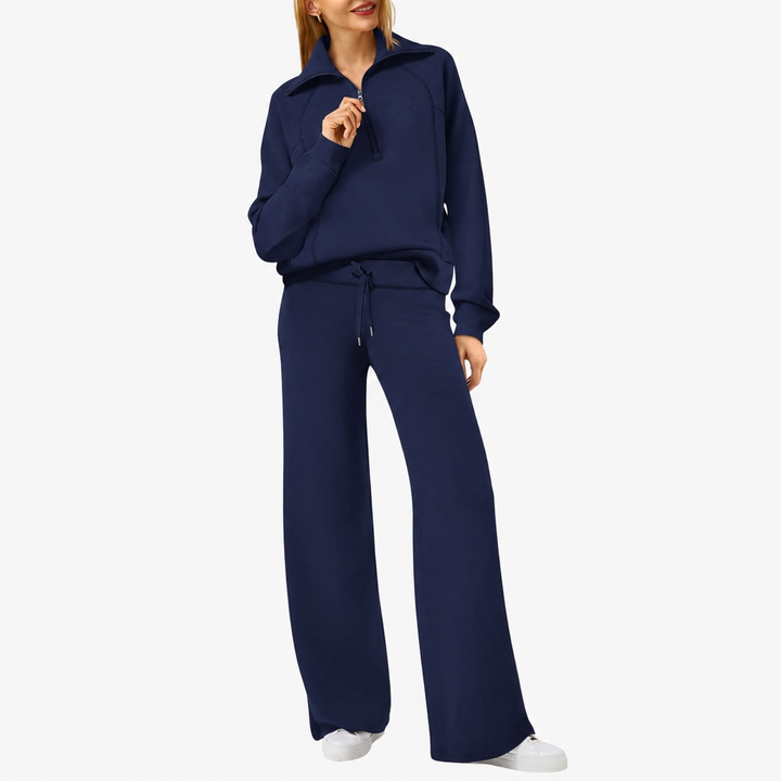 Marla | Half-Zip Mock Neck Top and Wide-Leg Pants Lounge Set