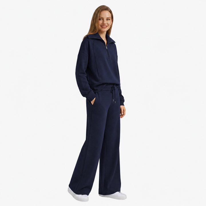 Marla | Half-Zip Mock Neck Top and Wide-Leg Pants Lounge Set