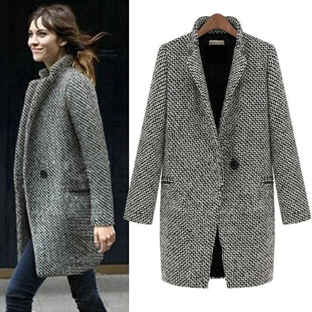 Kitty | Single-Button Long Winter Coat with Deep V-Neck