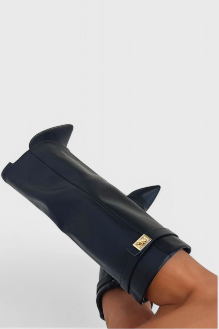 Sloane | Knee-High Fold-Over Leather Boots with Pointed Toe
