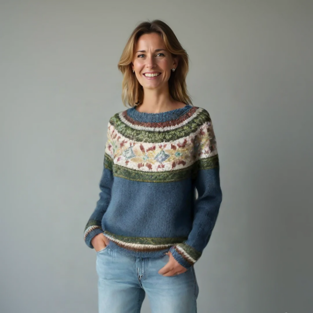 Hollie | Nordic Pattern Boat-Neck Knit Sweater