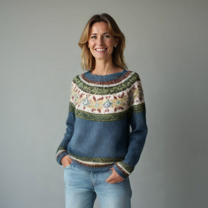 Hollie | Nordic Pattern Boat-Neck Knit Sweater