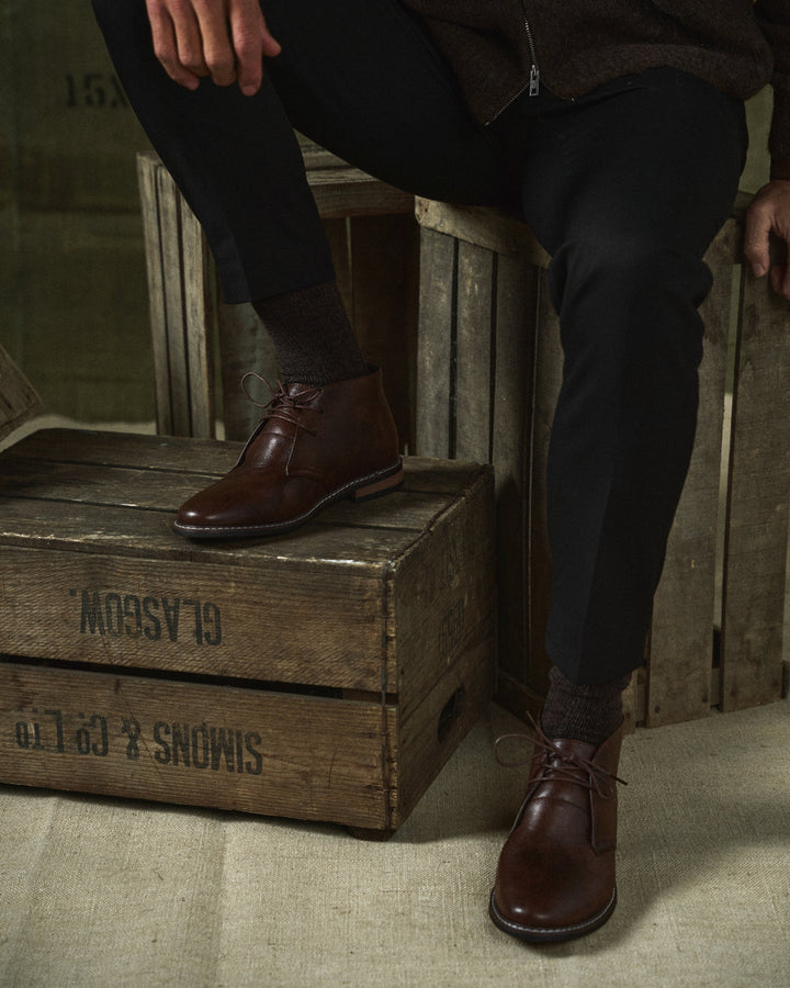 Fletcher | Dark Brown Lace-Up Ankle Boots with Low Stacked Heel