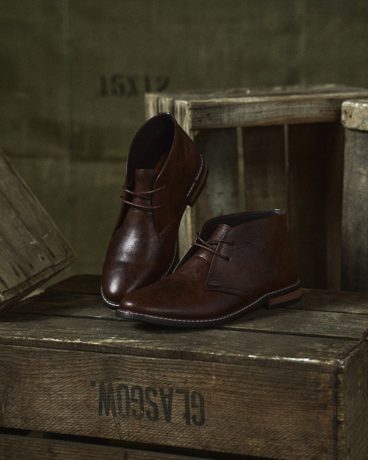 Fletcher | Dark Brown Lace-Up Ankle Boots with Low Stacked Heel