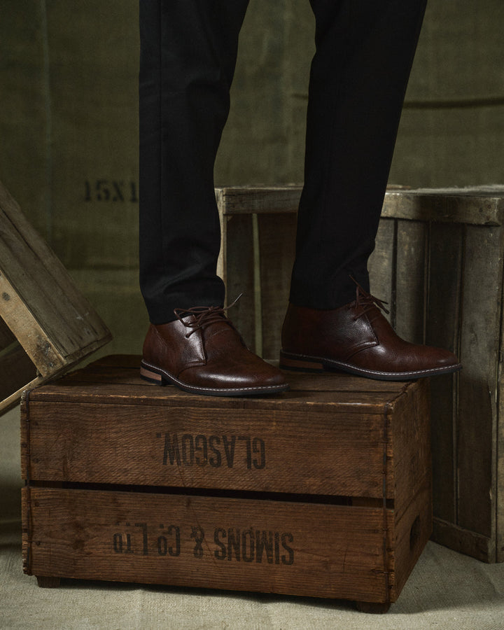 Fletcher | Dark Brown Lace-Up Ankle Boots with Low Stacked Heel